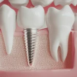 A imagem destacada ilustra os benefícios dos implantes dentários, destacando sua capacidade de restaurar o sorriso de forma natural e duradoura. Ela enfatiza que os implantes, fixados no osso da mandíbula, substituem a raiz do dente perdido e oferecem uma solução eficaz para melhorar a mastigação, prevenir a perda óssea e devolver a confiança no sorriso. A imagem transmite a ideia de que os implantes dentários são uma escolha definitiva para quem busca um sorriso completo